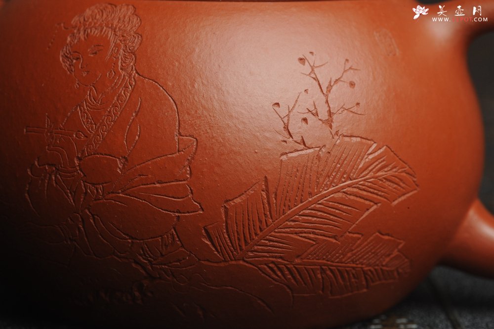 紫砂壶图片：特油润老朱泥 全手工美女西施壶 方健老师精心双刀刻绘 收缩大成型难 难得美品 - 美壶网