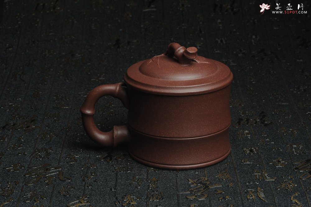 紫砂壶图片：美杯特惠 优质紫泥精工竹节盖杯 - 美壶网