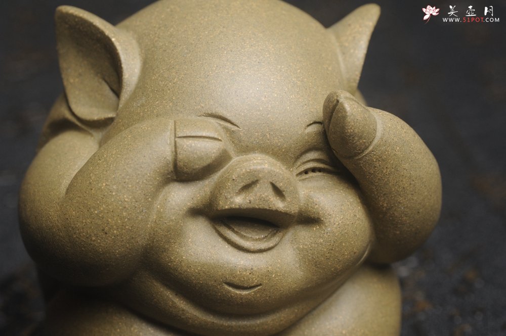 紫砂壶图片：美宠特惠 精工三不猪茶宠摆件 非礼勿视 非礼勿听 非礼勿言 高6cm - 美壶网