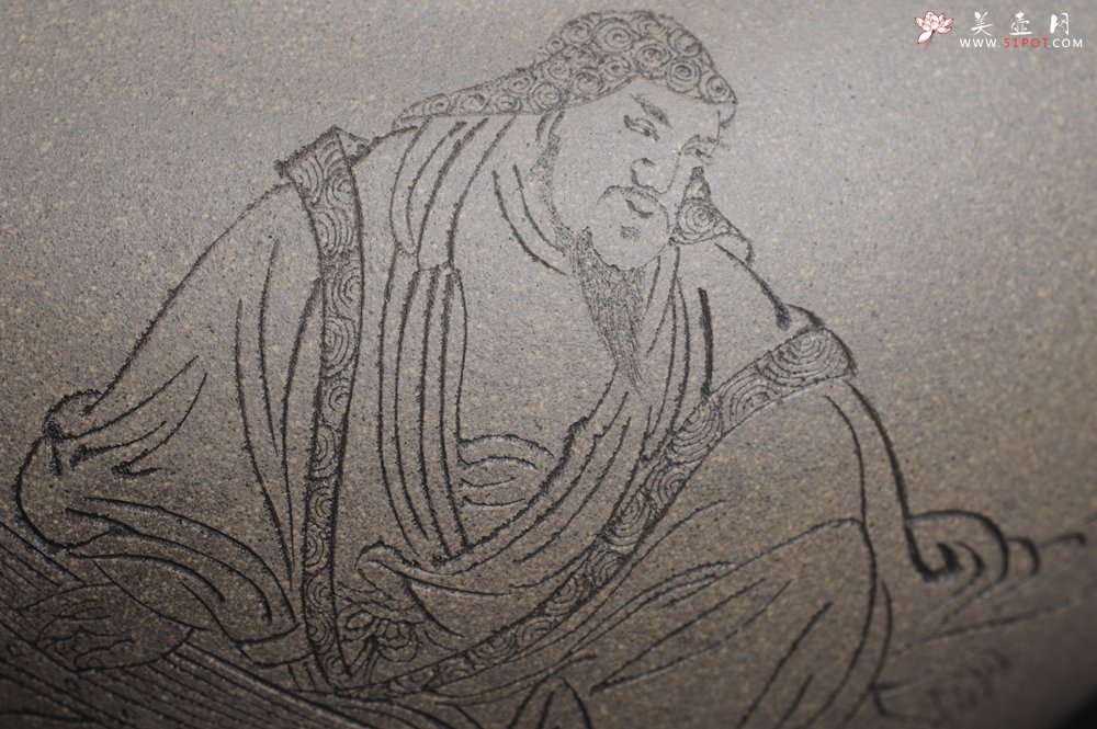 紫砂壶图片：精品特惠 老青段精品瑞兽双耳罐 茶仓 茶叶罐 水洗 烟灰缸 多用 子陶刻抚琴图 琴韵书声 - 美壶网