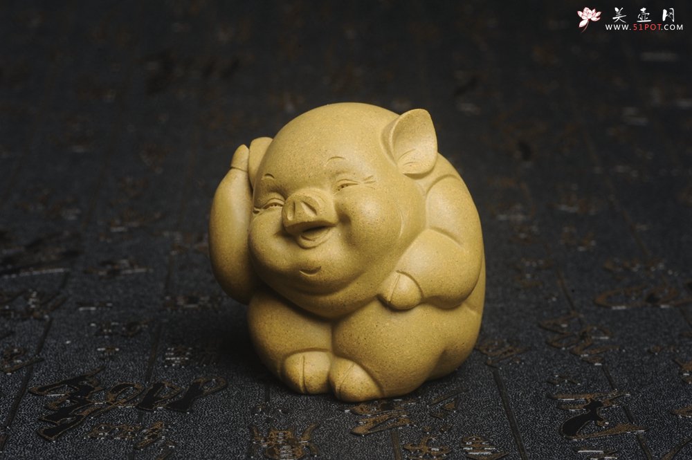 紫砂壶图片：美宠特惠 精工三不猪茶宠摆件 非礼勿视 非礼勿听 非礼勿言 高6cm - 美壶网