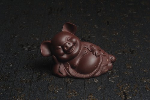 美壶定制紫砂壶 美宠特惠 精工高枕无忧猪茶宠摆件 神态传神 茶盘尤物 长12cm高8cm 原矿紫泥