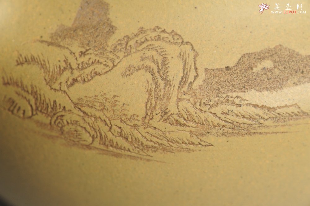 紫砂壶图片：美壶特惠 灰常好的本山段黄金段精工山水莲子壶 端庄秀雅 - 美壶网