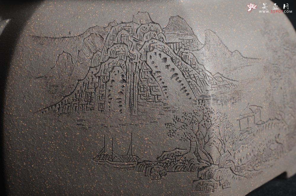 紫砂壶图片：精品特惠 助工老青段精品山水六方瑞兽双耳罐 茶仓 茶叶罐 水洗 - 美壶网