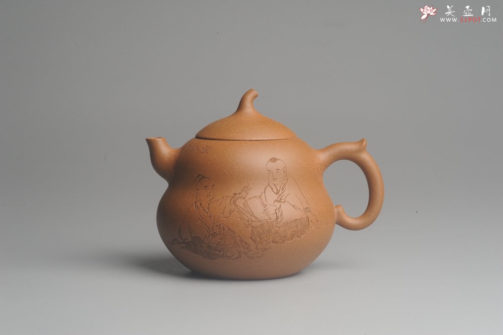 紫砂壶图片：美壶特惠 特好降坡泥精工葫芦娃壶(福禄) 童趣满满 灰常文气 - 美壶网