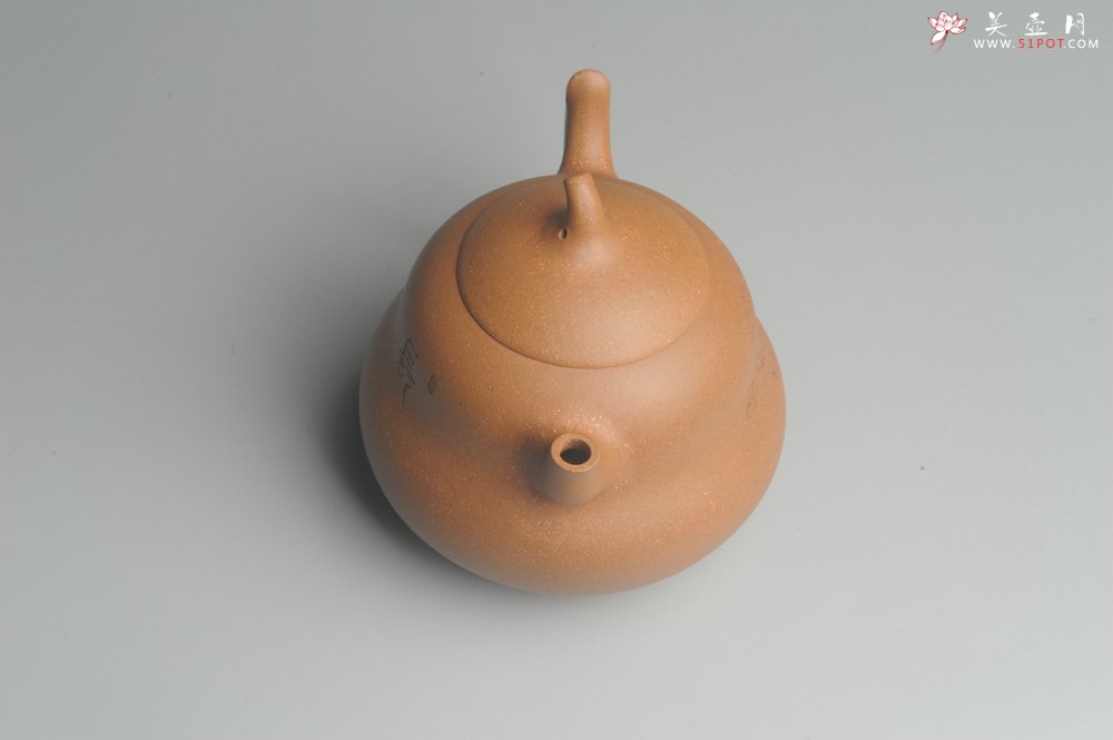 紫砂壶图片：美壶特惠 特好降坡泥精工葫芦壶(福禄) 装饰山水 灰常文气 - 美壶网