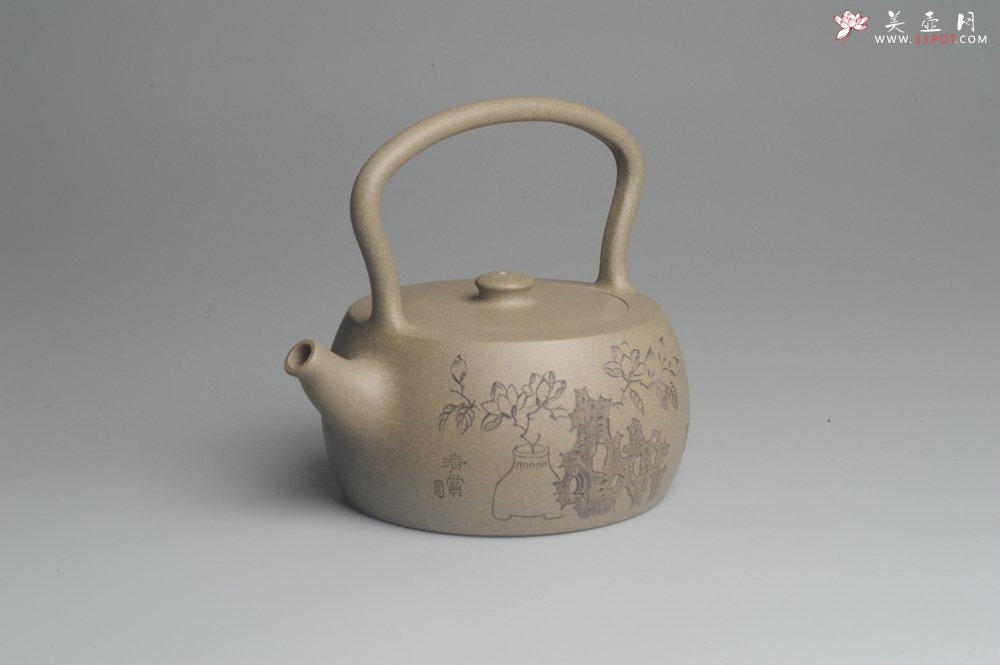 紫砂壶图片：美壶特惠 老青段 助工精工怀古提梁 清赏 - 美壶网