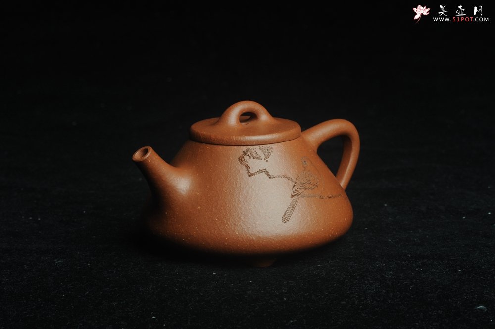 紫砂壶图片：美壶特惠 超精致特好降坡泥小品子冶石瓢 装饰枯枝鸟 特文气 - 美壶网