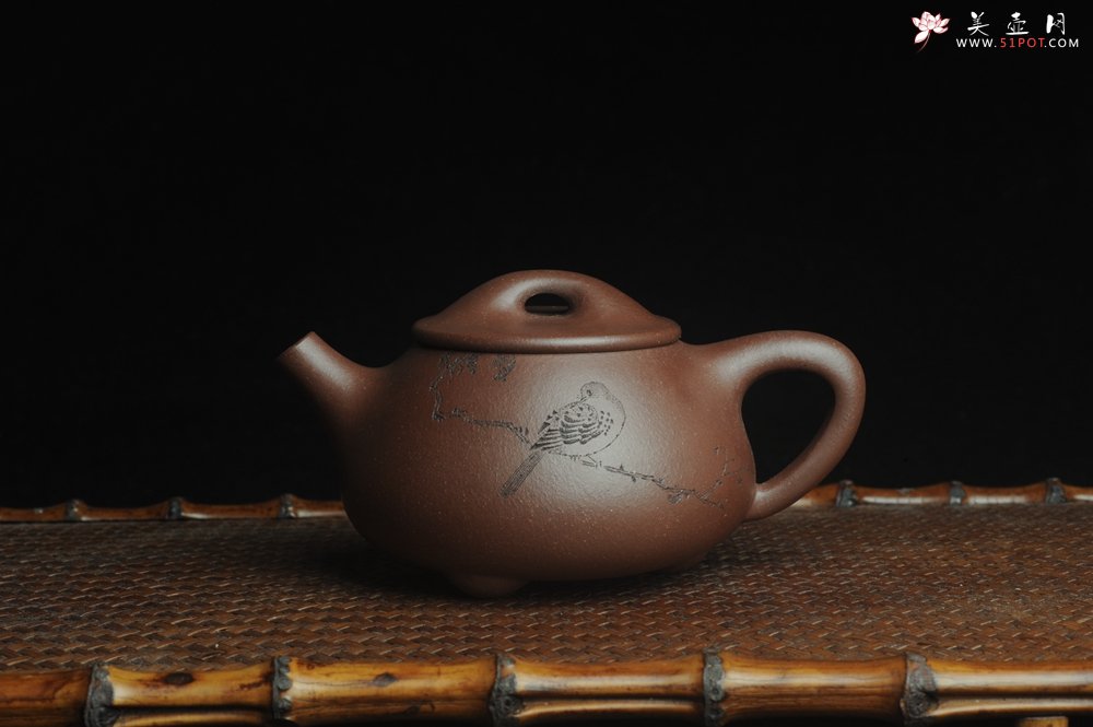 紫砂壶图片：美壶特惠 工料俱佳满瓢（霸王石瓢）装饰枯枝鸟 茶人醉爱 - 美壶网