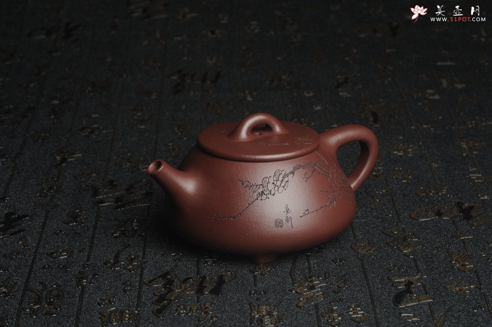 紫砂壶图片：油润底曹青 全手工周氏石瓢 装饰喜上眉梢 特文气 - 美壶网