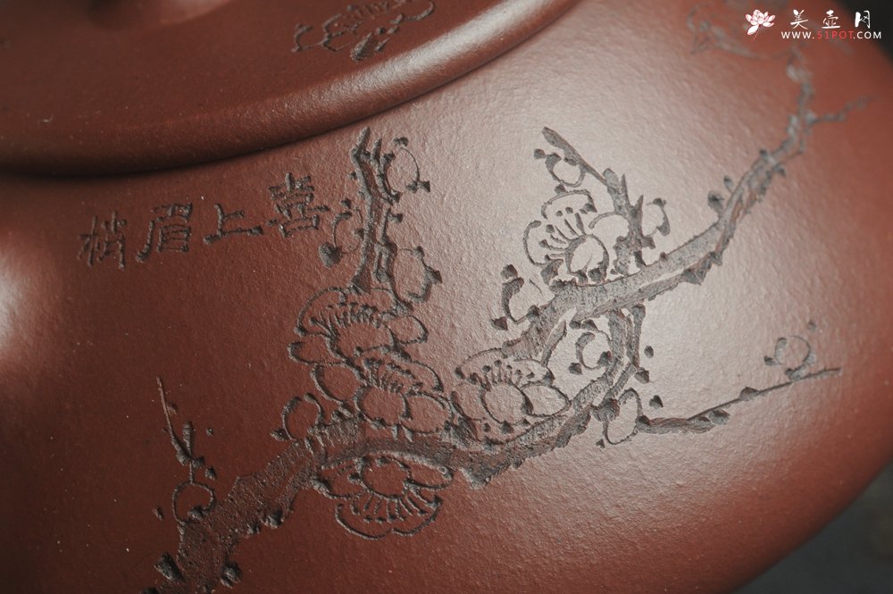 紫砂壶图片：油润底曹青 全手工周氏石瓢 装饰喜上眉梢 特文气 - 美壶网