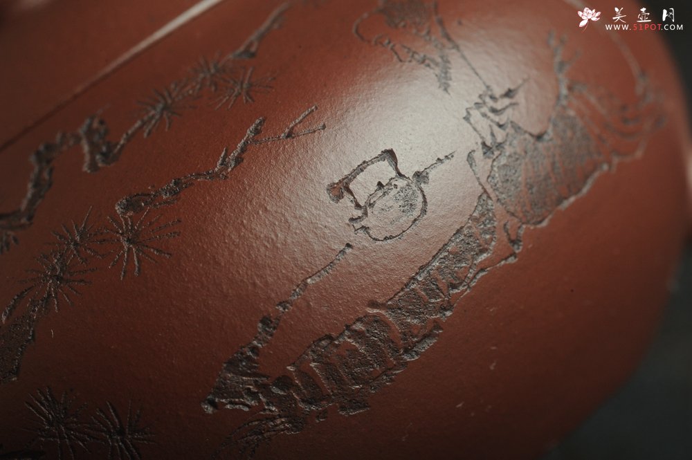 紫砂壶图片：油润底曹青 全手工矮文旦 装饰人物 特文气 - 美壶网