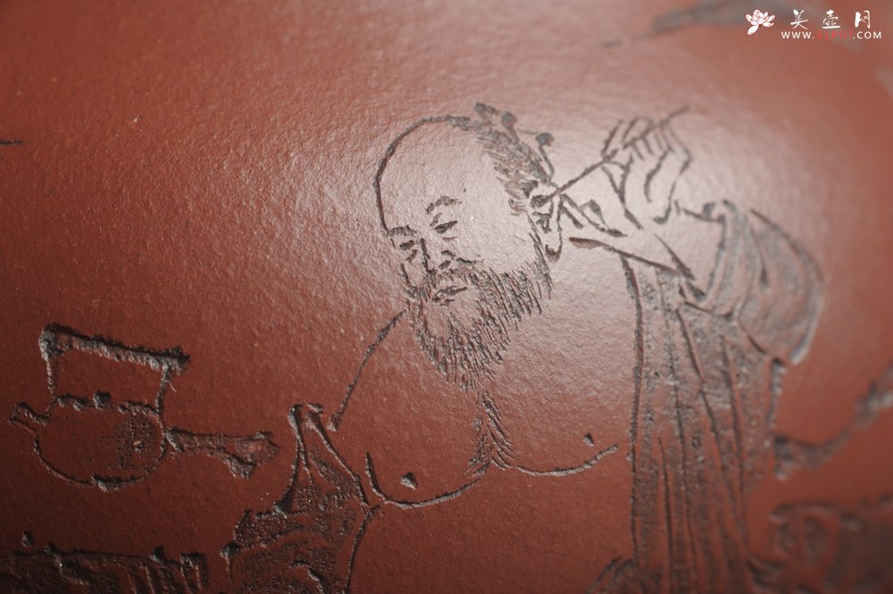 紫砂壶图片：【好壶已结缘 预定】油润底曹青 全手工高文旦 装饰人物 特文气 - 美壶网