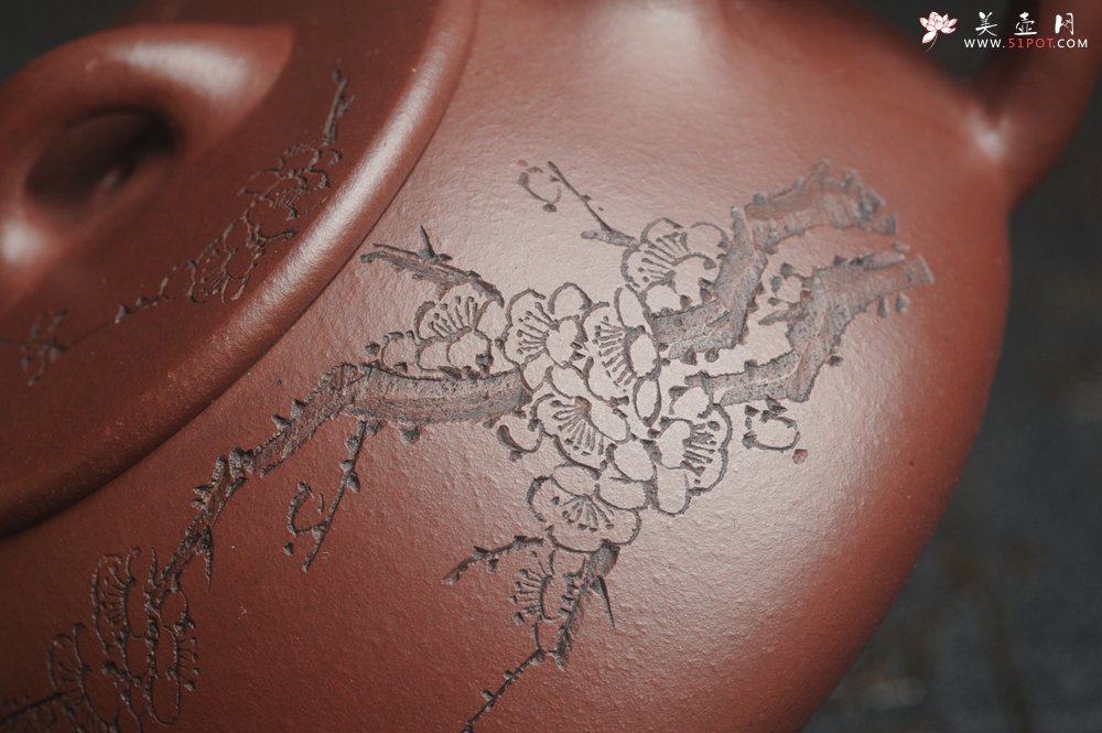 紫砂壶图片：油润底曹青 全手工周氏石瓢 装饰喜上眉梢 特文气 - 美壶网