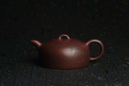 周小培紫砂壶 油润底曹青 全手工半月 装饰梅花 特文气 原矿底槽清