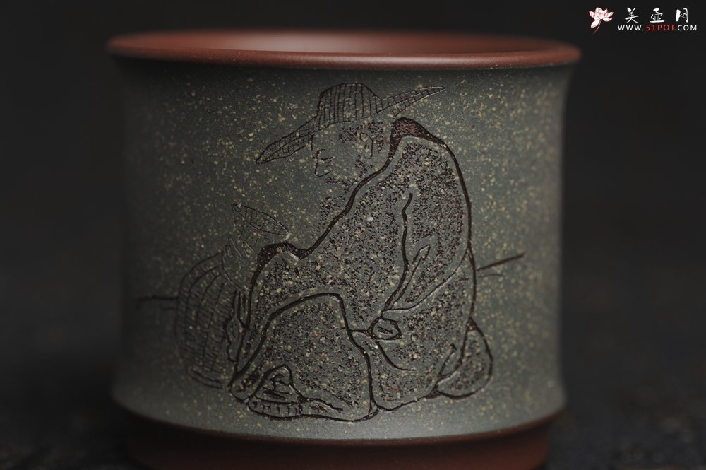 紫砂壶图片：美杯国庆特惠 精品好泥好工好刻雅致特厚实人物主人杯 茶人醉爱 - 美壶网