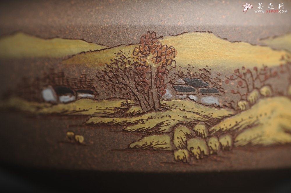 紫砂壶图片：美杯国庆特惠 精品好泥好工好刻雅致厚实泥绘山水主人杯 茶人醉爱 - 美壶网