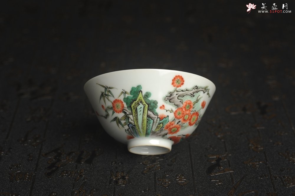 紫砂壶图片：玄辰器  精品古彩岁寒三友主人杯压手杯 景德镇茶杯 茶人醉爱 - 美壶网