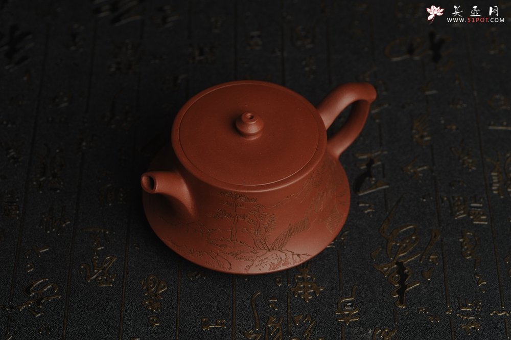 紫砂壶图片：美壶特惠 精致老清水泥通景山水曼生柱础壶 - 美壶网