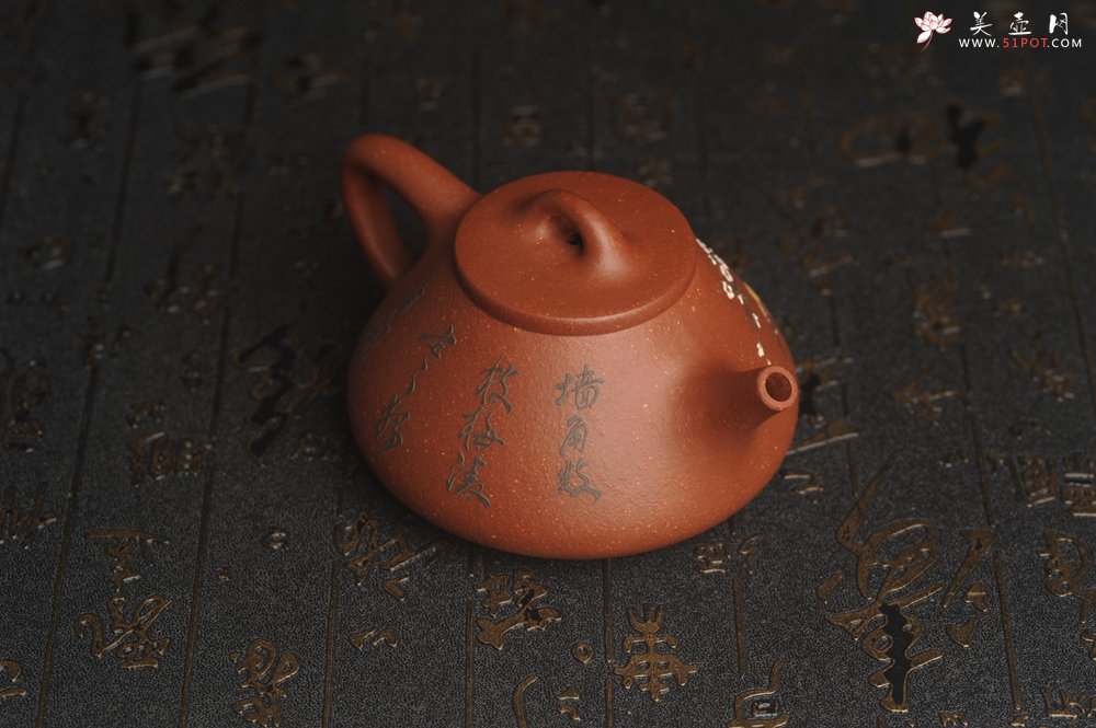 紫砂壶图片：美壶特惠 超精致特好降坡泥小品子冶石瓢 泥绘梅花鸟 特文气 - 美壶网