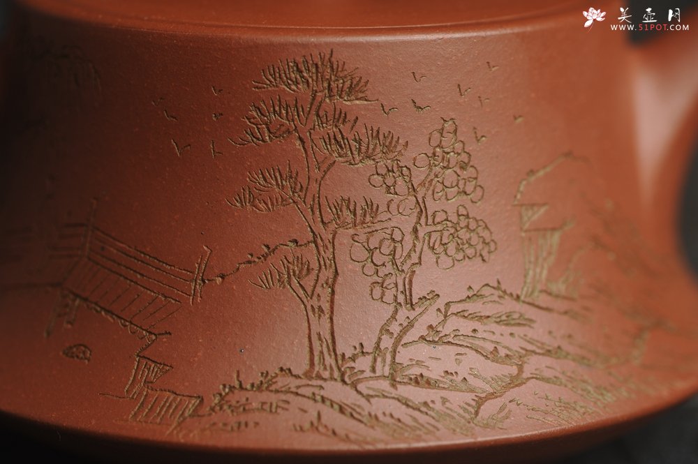 紫砂壶图片：美壶特惠 精致老清水泥通景山水曼生柱础壶 - 美壶网