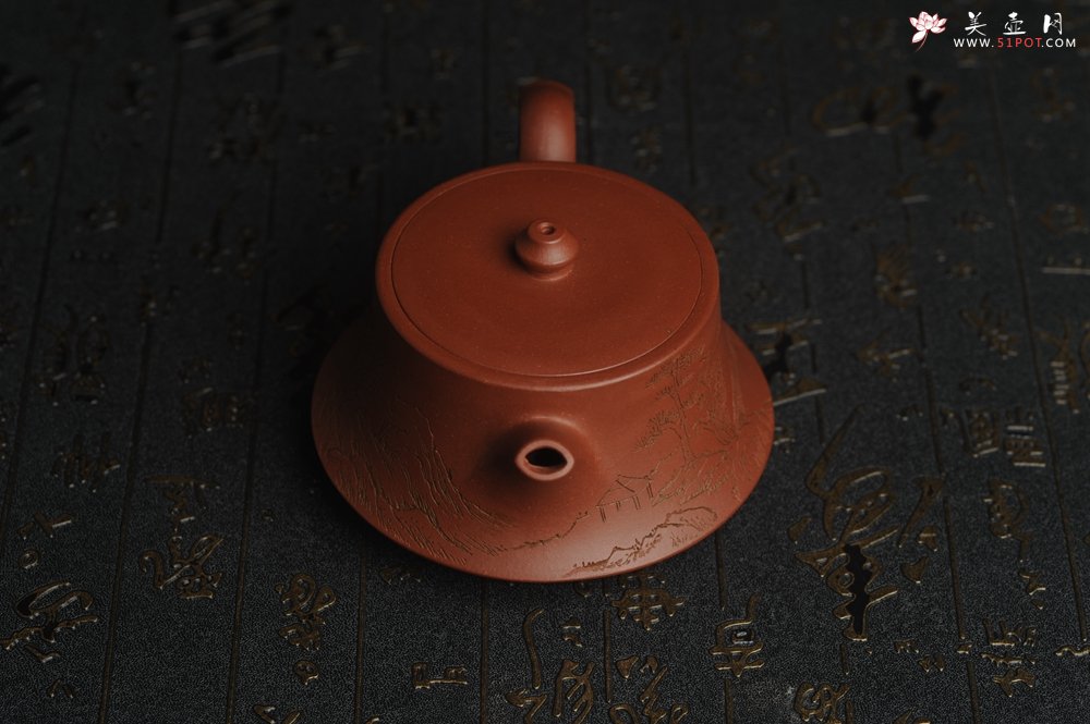 紫砂壶图片：美壶特惠 精致老清水泥通景山水曼生柱础壶 - 美壶网