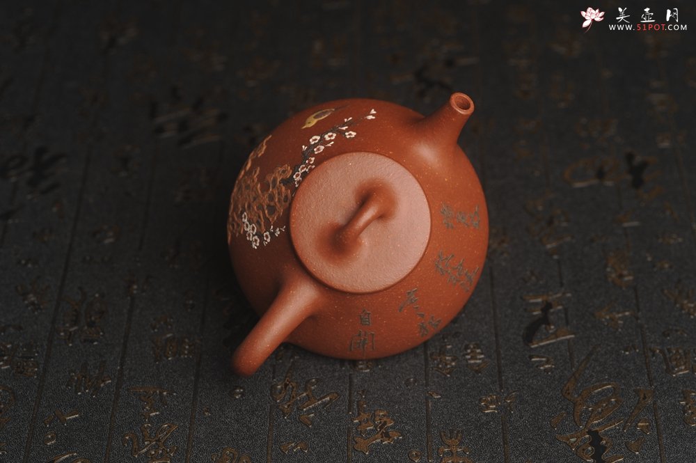 紫砂壶图片：美壶特惠 超精致特好降坡泥小品子冶石瓢 泥绘梅花鸟 特文气 - 美壶网