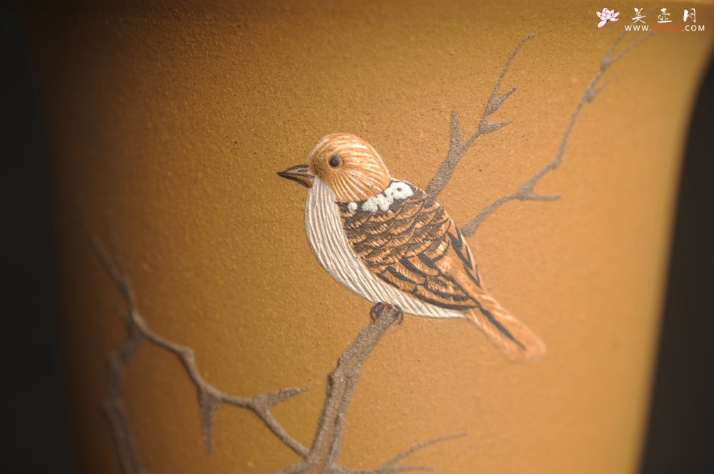 紫砂壶图片：美杯特惠 精致枯枝鸟文气主人杯 茶杯 茶人醉爱 - 美壶网