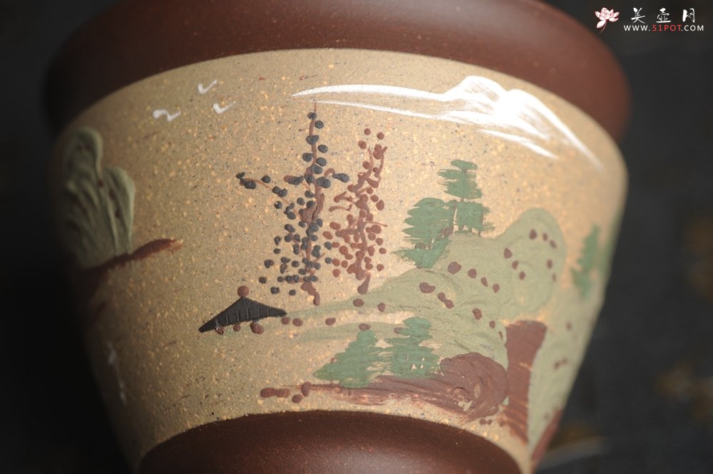 紫砂壶图片：美杯特惠 精致泥绘山水主人杯 茶人醉爱 - 美壶网