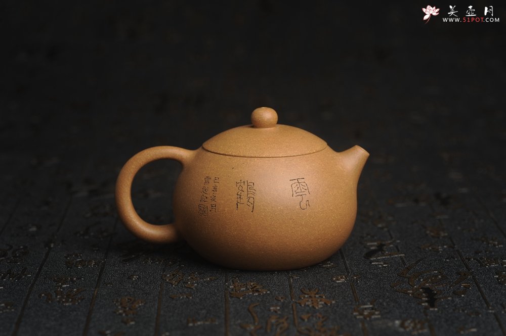 紫砂壶图片：油润老黄段泥(此泥料属于家藏老料！油润无比，识者自知！)全手工小品西施 装饰云鹤特文气 - 美壶网