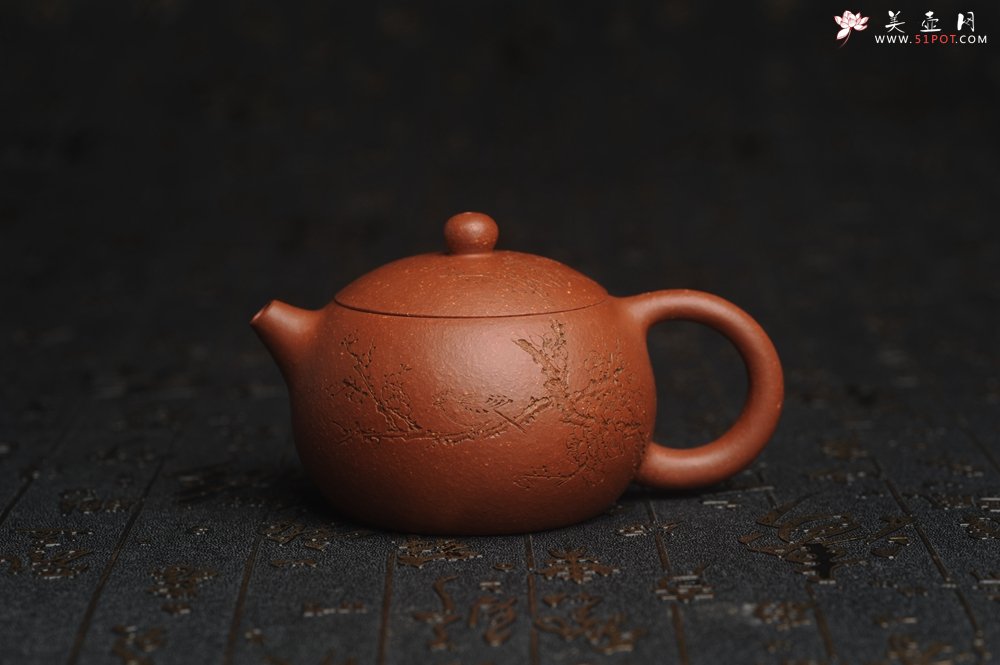 紫砂壶图片：油润降坡泥全手工小品西施壶 装饰喜上眉梢 特文气 - 美壶网