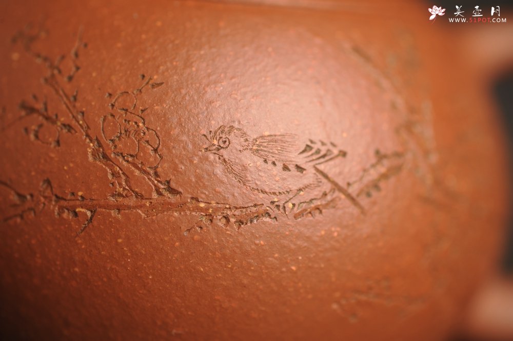 紫砂壶图片：油润降坡泥全手工小品西施壶 装饰喜上眉梢 特文气 - 美壶网