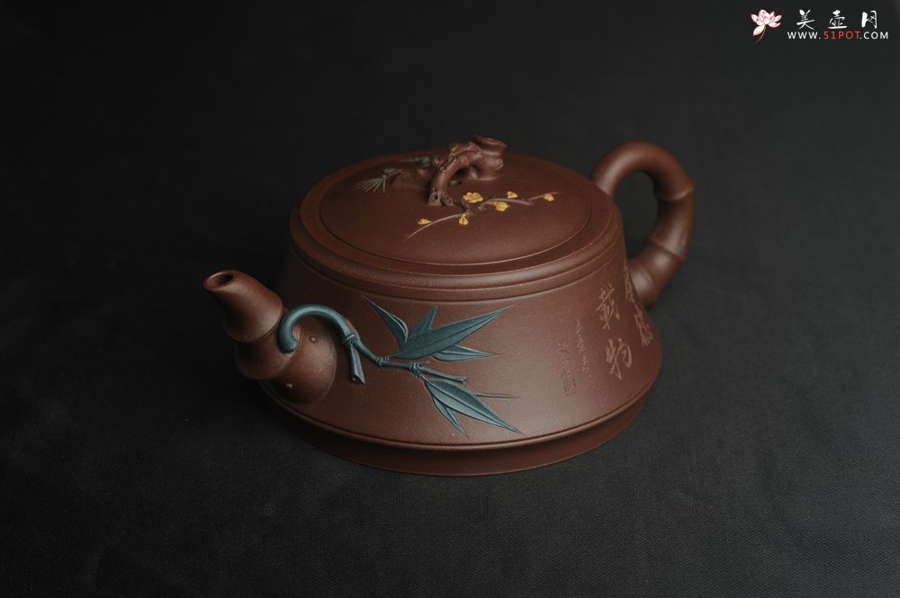 紫砂壶图片：美壶年底特惠 精品松竹梅紫砂壶 厚德载物 - 美壶网