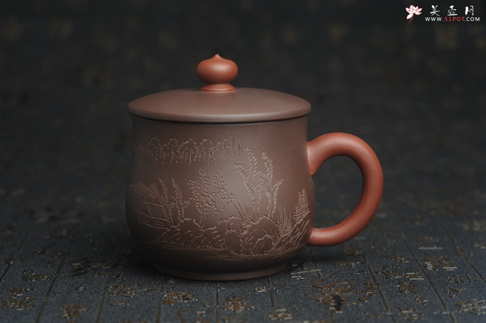 紫砂壶图片：年底纯福利特惠 优质紫泥 山水厚实盖杯 特文气 - 美壶网