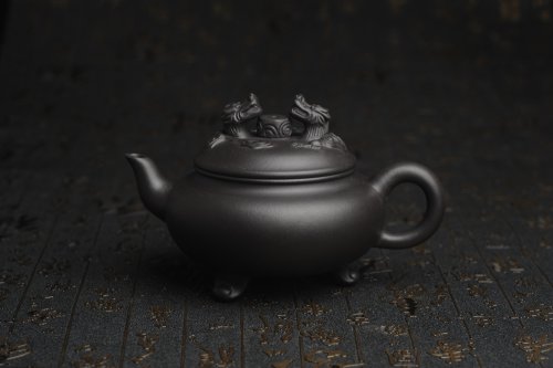 美壶定制紫砂壶 美壶年底特惠 精致优质黑料双龙祥云壶 原矿黑泥