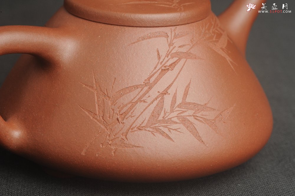 紫砂壶图片：特好底曹青全手工小品子冶石瓢茶壶 一票饮 刻竹特文气 - 美壶网
