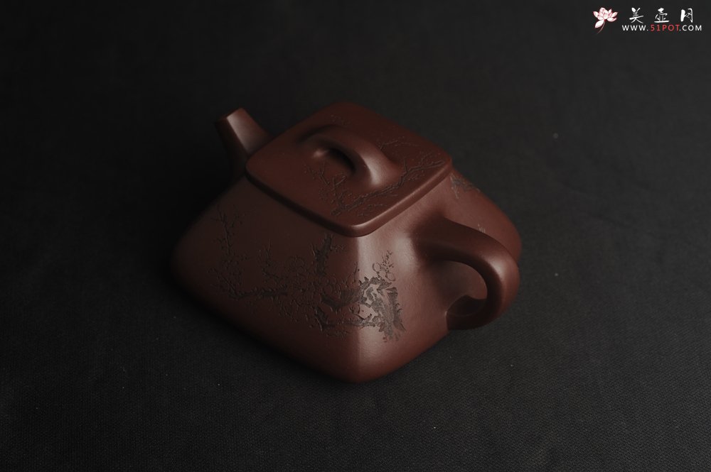 紫砂壶图片：美壶特惠 精致全手工混方石瓢 装饰梅花特文气 - 美壶网