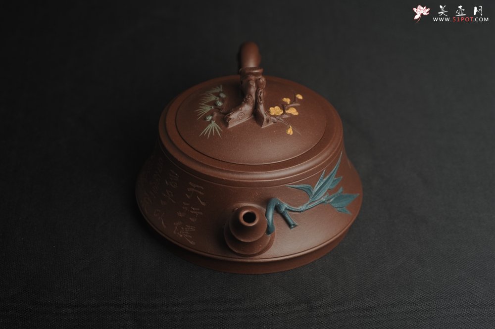 紫砂壶图片：美壶特惠 优质紫泥松竹梅紫砂茶壶 厚德载物 茶人醉爱 - 美壶网