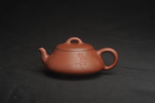 周小培紫砂壶 特好底曹青全手工扁瓢  装饰山水 特文气 原矿底槽清