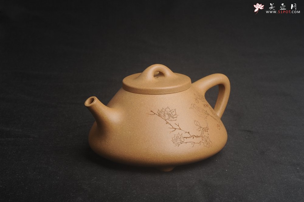紫砂壶图片：美壶特惠 特精致老黄段子冶石瓢 暗香浮动 特文气 - 美壶网