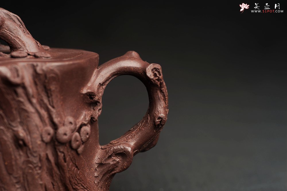 紫砂壶图片：潜力股唐老师 全手工精致老紫泥松桩壶 肌理丰富生动 期待与您结缘 - 美壶网
