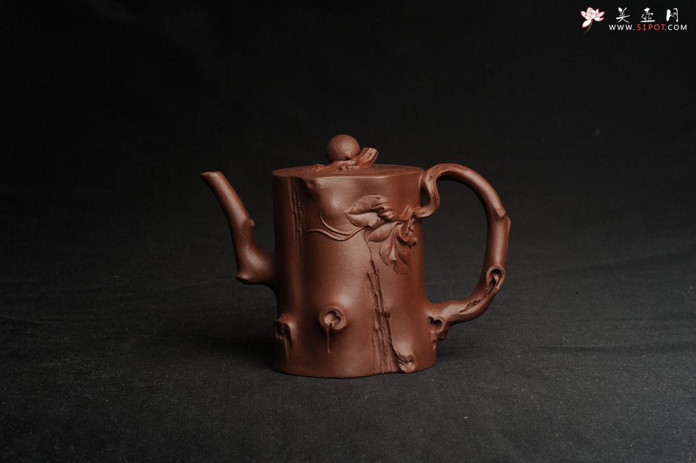 紫砂壶图片：潜力股赵老师 全手工秀雅葡萄桩 肌理贴叶自然生动 - 美壶网