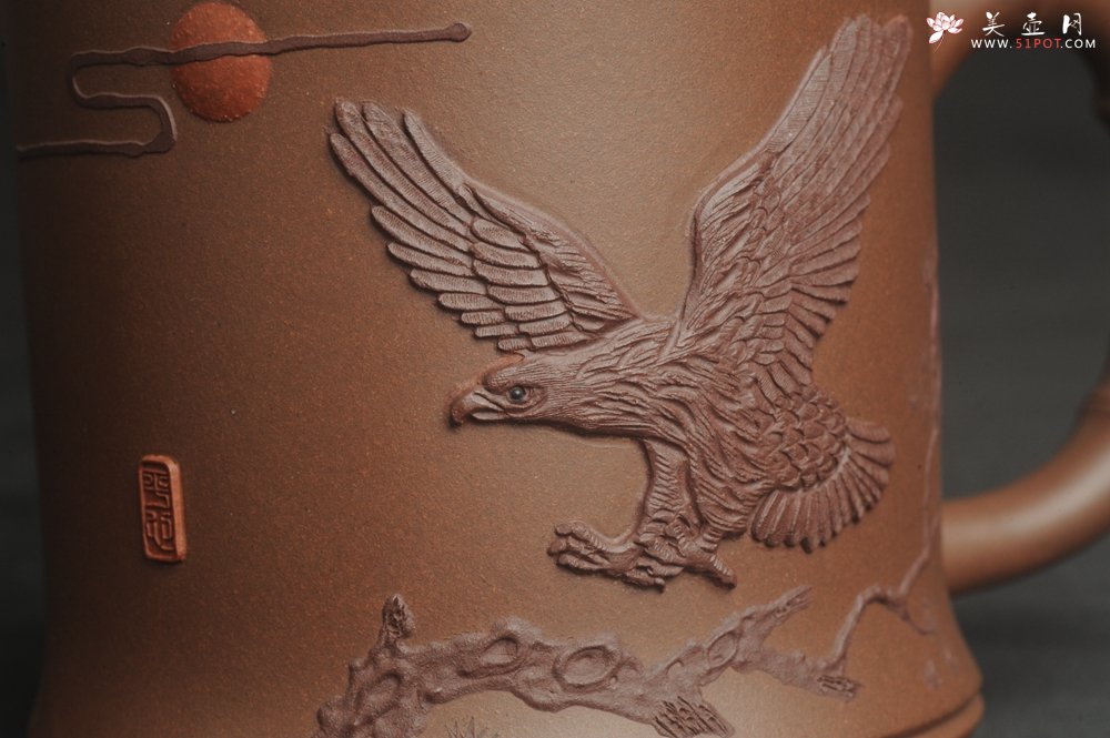 紫砂壶图片：美杯特惠 精致竹段盖杯 紫砂杯茶杯 大鹏展翅 - 美壶网