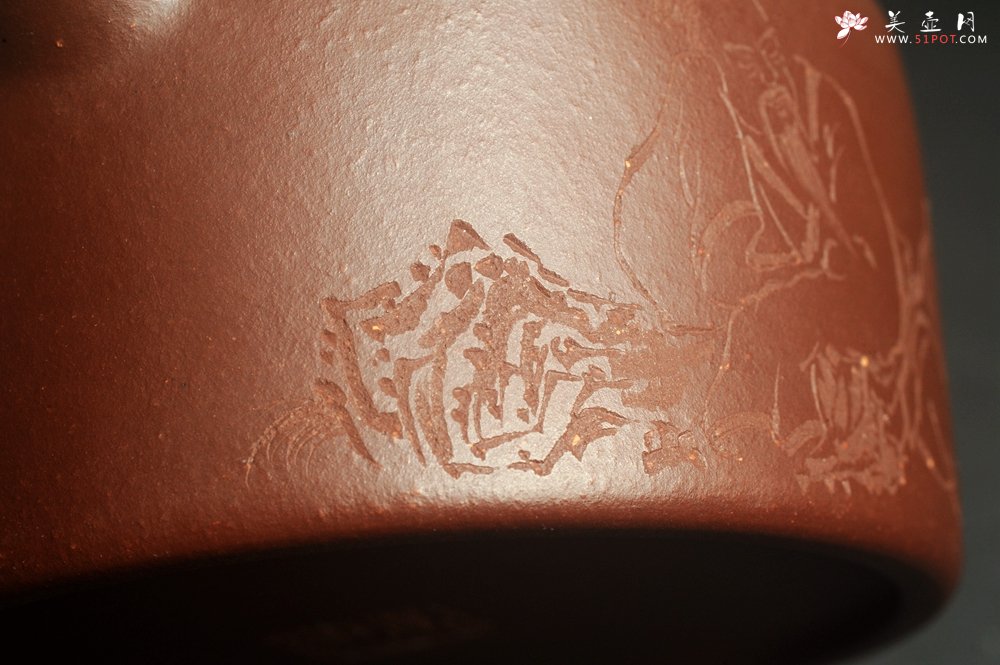 紫砂壶图片：油润黄龙山4号深井红皮龙 全手工德中壶 做工特好 装饰庄周梦蝶图 特文气 - 美壶网