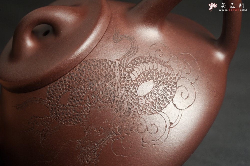 紫砂壶图片：特油润底曹青 全手工子冶石瓢 助工装饰祥龙瑞兽 - 美壶网