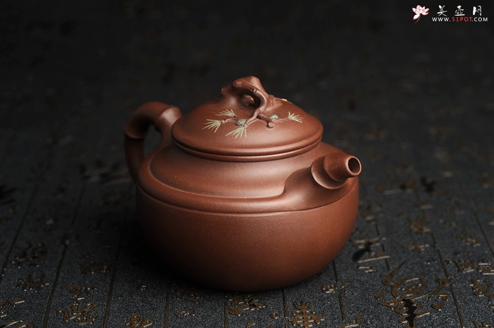 紫砂壶图片：美壶特惠 超精致紫泥松竹梅 竹鼓壶 - 美壶网