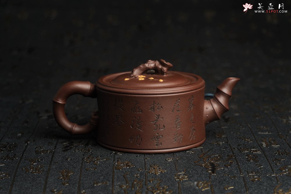 紫砂壶图片：美壶特惠 精致松竹梅岁寒三友竹段壶 茶人醉爱 - 美壶网