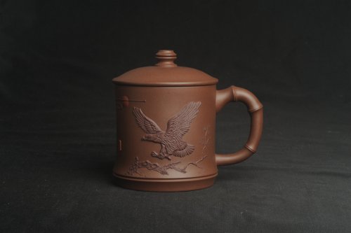 美壶定制紫砂壶 美杯特惠 精致竹段盖杯 紫砂杯茶杯 大鹏展翅 原矿紫泥