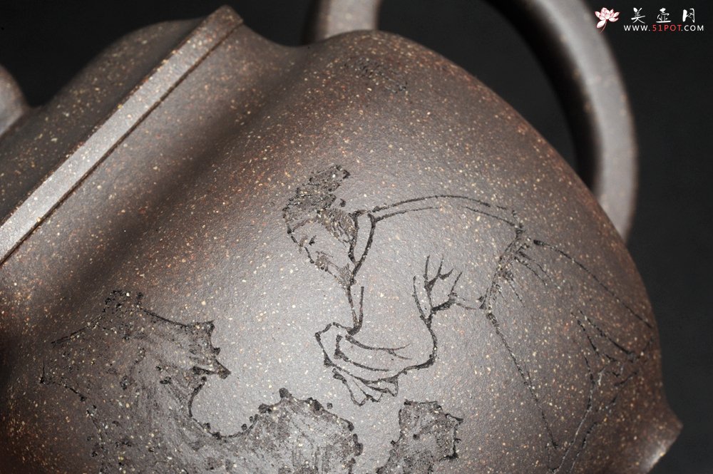 紫砂壶图片：实力派张海艳 全手工油润老青灰段泥重器鸣远四方 气势磅礴 用心之作 装饰拜石图特文气 - 美壶网