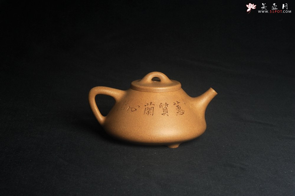 紫砂壶图片：美壶特惠 特精致老黄段子冶石瓢 装饰兰草图 特文气 - 美壶网